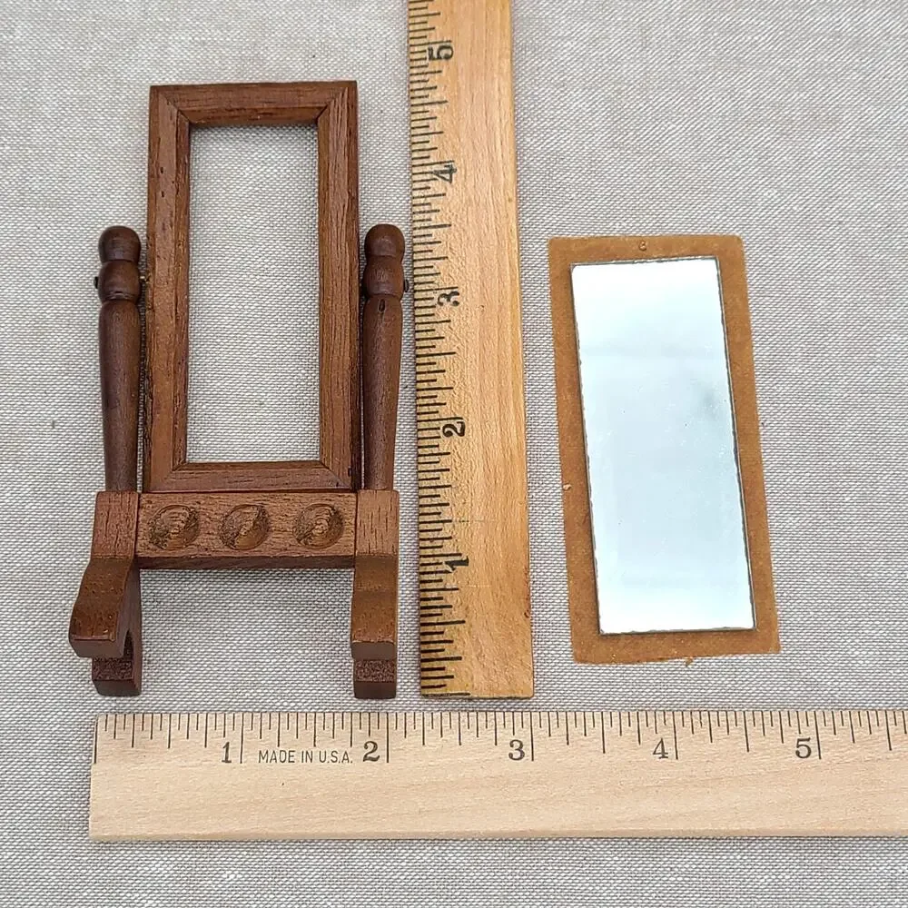 Vintage Miniature Dollhouse 1:12 Wood Dressing Mirror Adjustable With Box, 93024